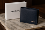 Dark blue Lacoste wallet lifestyle shot